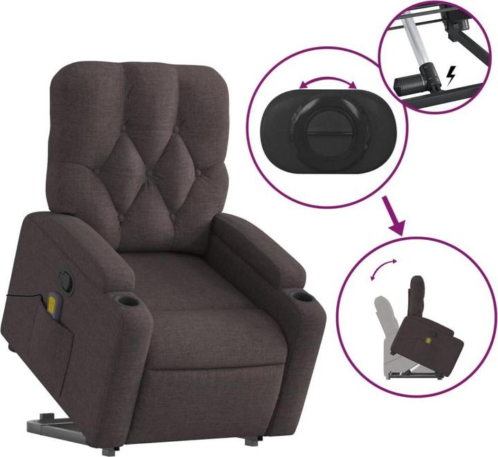 Actual product image VidaXL Massage armchair Stand-up aid TV armchair Relax armchair Dark brown fabric