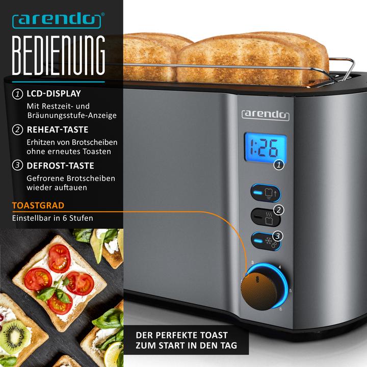 Produktbild Arendo Frühstücks Set, Wasserkocher 1,5l Temperaturwahl, 4-Scheiben Toaster & Eierkocher für 7 Eier, Grau