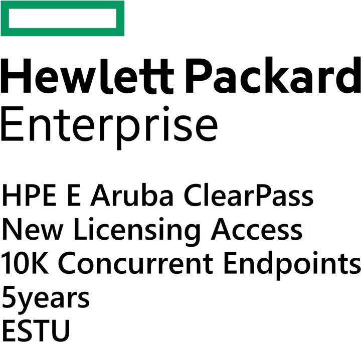 Immagine prodotto HPE E Aruba ClearPass, nuove licenze, accesso, 10.000 endpoint contemporanei per 5 anni, E-STU (1 Dispositivi)