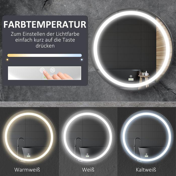 Produktbild Swisshandel24 Badezimmerspiegel, LED-Beleuchtung, dimmbar, 3 Lichtfarben, Metallrahmen, Ø60 cm, Schwarz (Ø 60 cm)