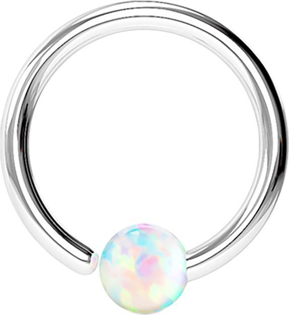 Produktbild Star Piercing Micro Closure Ring silber mit Kugel Opal einseitig fixiert weiss (ohne Messing, Chirurgenstahl 316L)