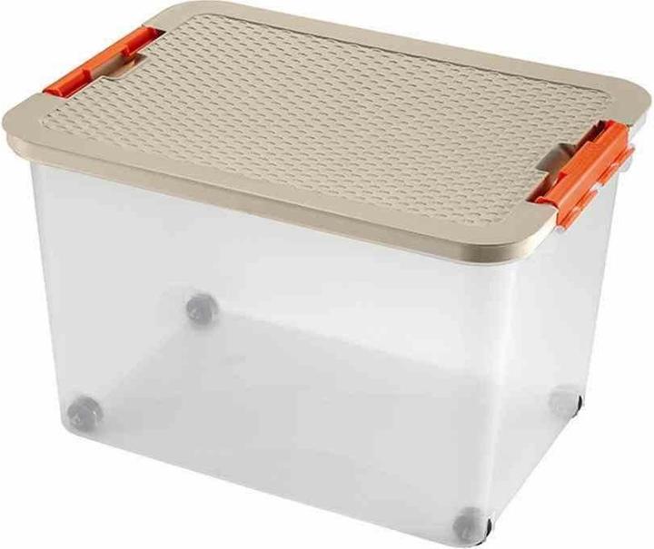 Immagine prodotto Heidrun Cassetta a rotelle in plastica trasparente, 52x37x34 cm capacità: 45 l, coperchio in rattan (52 x 37 x 34 cm, 45 l)