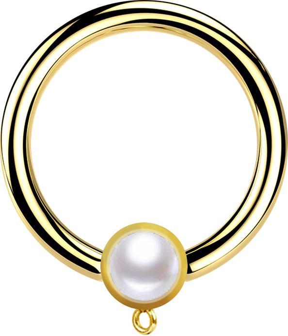 Actual product image Star Piercing Micro Closure Ring gold-plated with cylinder pearl white Ring for pendant (without brass, Surgical steel 316L)