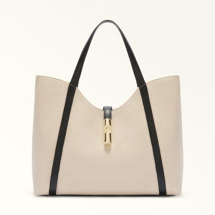 Furla shopping goccia xl hobo in canvas and leather color natural/black