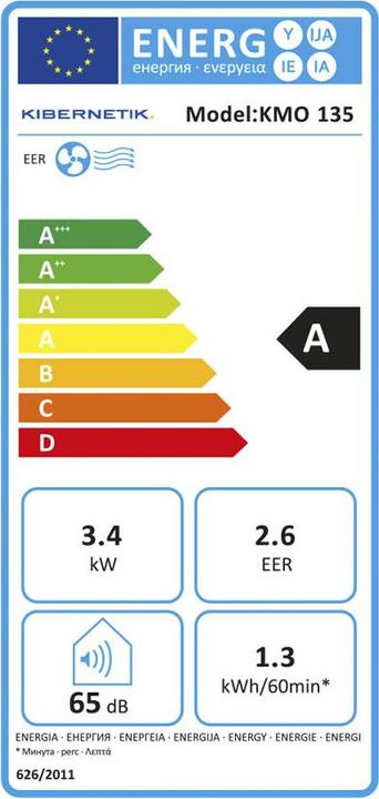 Label énergétique Kibernetik Mobiles Klimagerät (60 m², 11942.50 BTU/h)