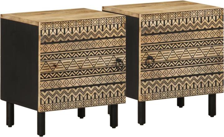 Produktbild VidaXL Nachttisch Nachtschrank Nachtkommode Nachtkonsole 2 Stk. Raues Mangoholz (40 x 33.5 x 46 cm)