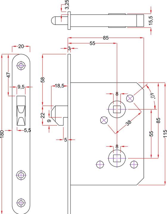 Produktbild Assa Abloy Schiebetürschloss Hakenschloss für Schiebetore WC | DM 55 | VK 8mm | Edelstahl