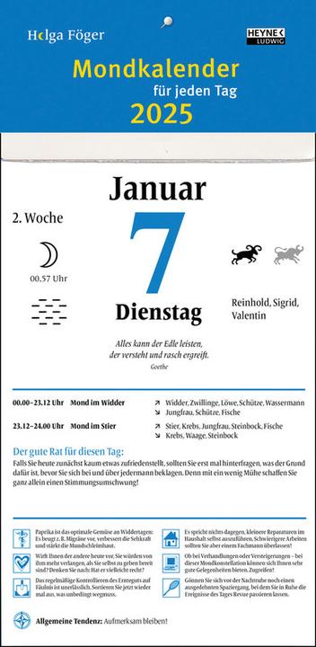 Actual product image Heyne Ludwig Calendario lunar calendar for every day (13 x 21 cm, Hardcover, German)