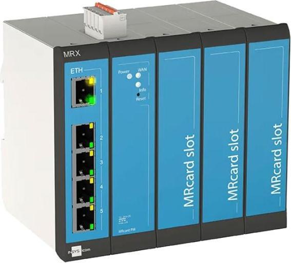 Image du produit Insys icom MRX5 LAN, routeur LAN-LAN modulaire, VPN 5xEthernet 10/100BT 2xdig.Ein MRcard-Slots:3xlibre
