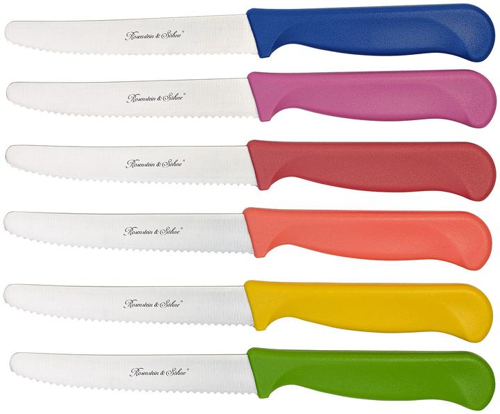 Rosenstein & Söhne 6er-Set bunte Frühstücksmesser mit Wellenschliff (11.40 cm)