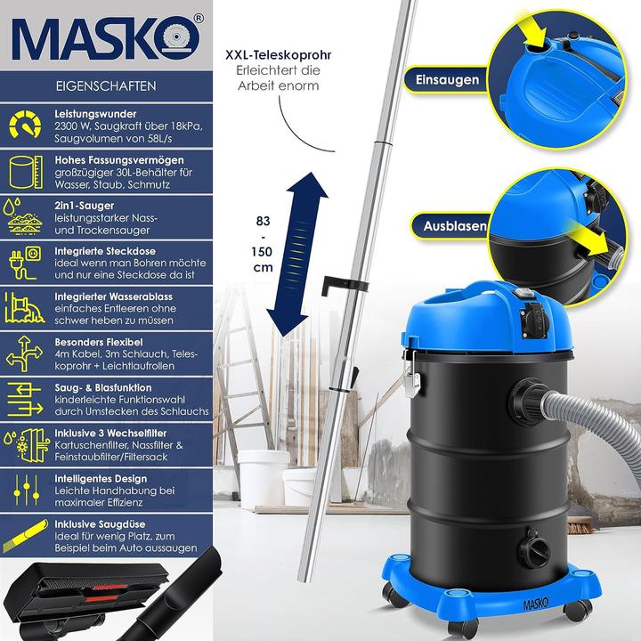Immagine prodotto Masko Aspirapolvere industriale 6IN1, blu (Aspirapolvere a umido e a secco)