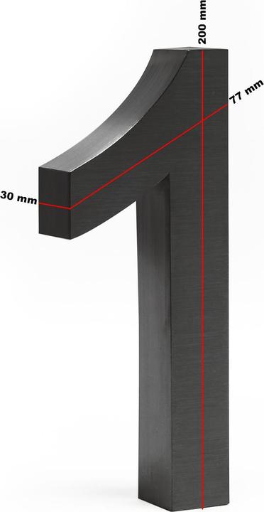 Produktbild Wiltec Hausnummer 1 Edelstahl Hausnummer modern 3D-Design rostfrei