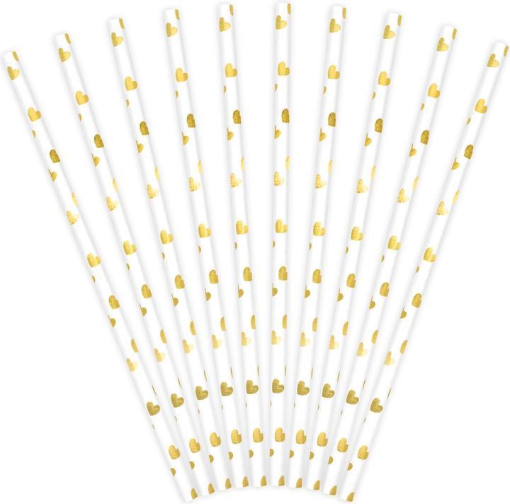 Produktbild Partydeco Papierstrohhalme - Herzen Gold (10St.) (10 x)