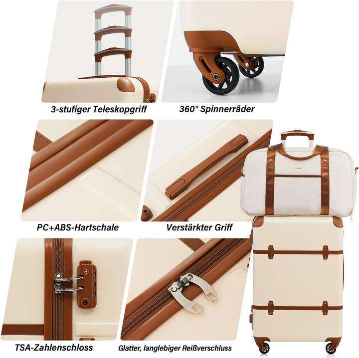 Produktbild Coolife 6-teiliges Kofferset mit TSA-Zahlenschloss, Reissverschlusstaschen (Handgepäck (bis 50l), M (50 - 90l), L (90 - 115l))
