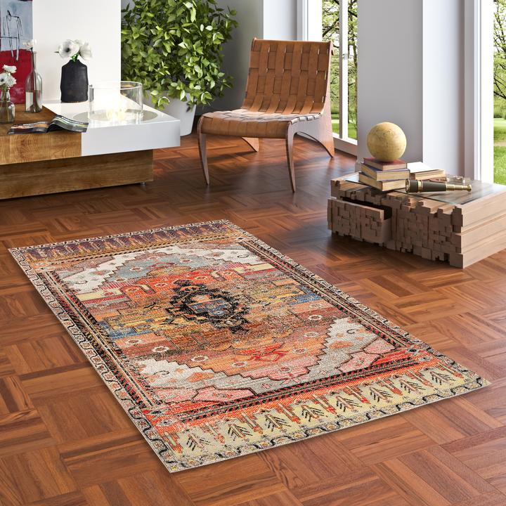 Produktbild Pergamon Kurzflor Designer Teppich Modern Vintage Orient Muster (80 x 150 cm)