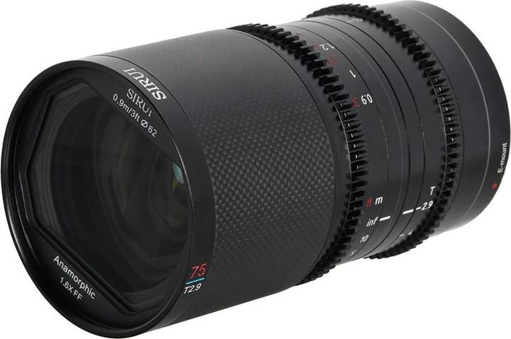 Actual product image Sirui Saturn 75mm T2.9 1.6x DL75B Carbon Fibre Full-frame Anamorphic DL Mount (Blue Flare) (Dji DL Mount, full size)