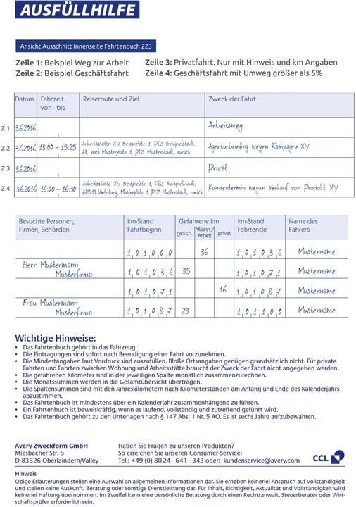 Valeurs nutritives et ingrédients Avery Carnet de route (A5, Quadrillé, Couverture souple)