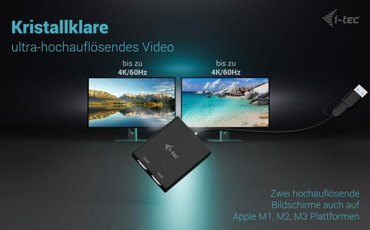 Produktbild i-tec USB-A/USB-C Dual 4K HDMI Video Adapter 2x 4K HDMI Display Adapter mit DisplayLink Chip 6950 (HDMI, 27 cm)