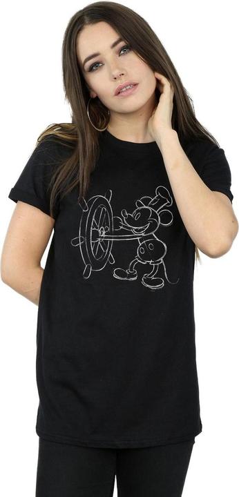 Actual product image Disney Womens/Ladies Mickey Mouse Steamboat Sketch Cotton Boyfriend T-Shirt (XL)