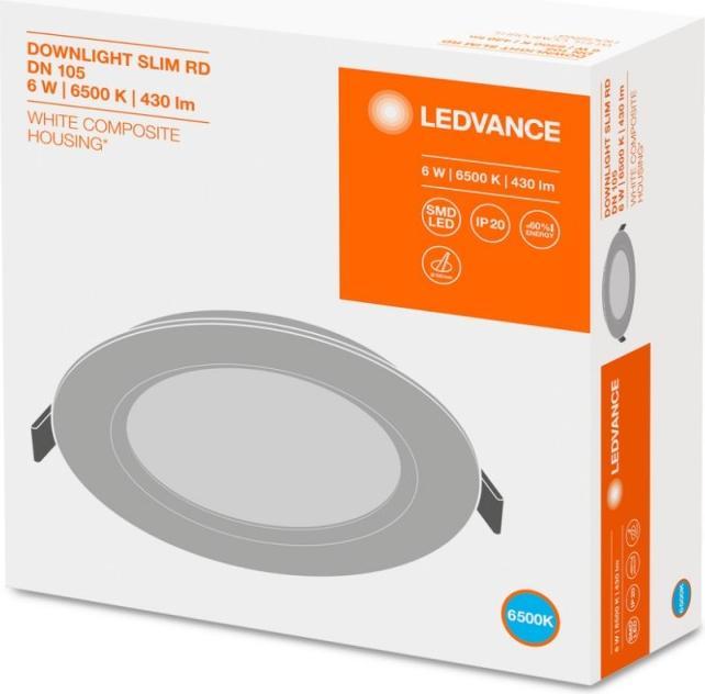 Immagine prodotto Ledvance Faretto LED da incasso piatto Downlight Slim round 105 6W/6500K WT 6W 6500K 430lm 30000h bianco (430 lm)