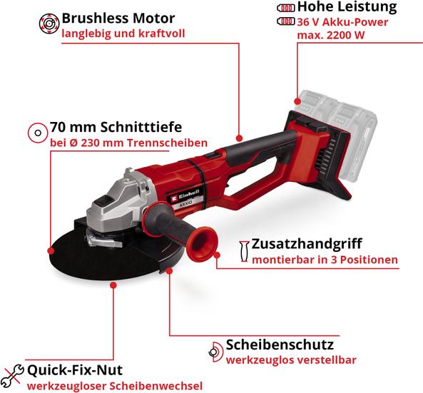 Immagine prodotto Einhell Smerigliatrice angolare a batteria AXXIO 36/230 Q Solo (230 mm)