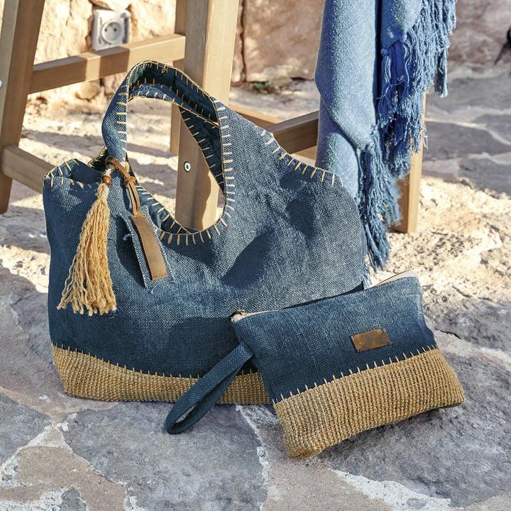 Produktbild Loberon Tasche 2er Set Cacula blau/creme