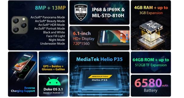 Immagine prodotto Blackview BV5300 Pro (64 GB, Verde, Nero, 6.10", Doppia SIM, 13 Mpx, 4G)