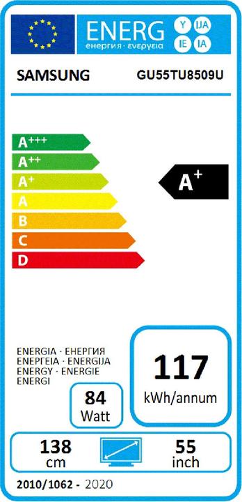 Energielabel Samsung GU55TU8509UXZG (55", LCD, 4K)