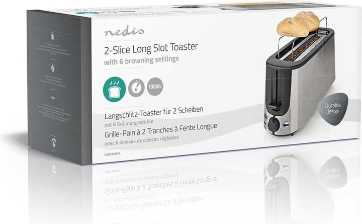 Produktbild Nedis Toaster Edelstahl Serie 1 Steckplätz Bräunungsstufen: 6 Auftaufunktion Brötchenaufsatz Alumini (EU-Stecker)