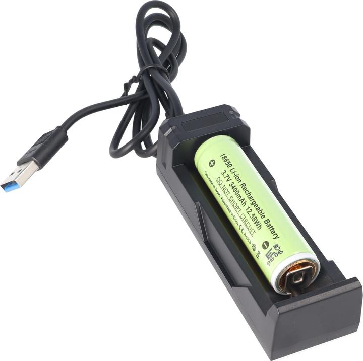 Panasonic Accu 18650 avec circuit de protection et chargeur rapide (1 pcs, 18650, 3400 mAh, Piles rechargeables + chargeur)