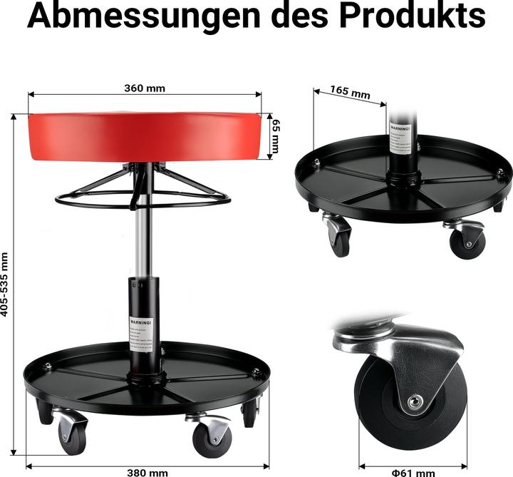 Actual product image Wiltec XPOtool Rollhocker höhenverstellbar 40,5-53,5cm Drehhocker bis 150kg Hocker (150 kg)