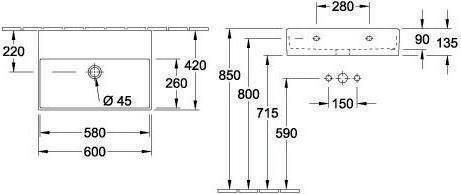 Immagine prodotto Villeroy & Boch Lavabo V&B MEMENTO 2.0 600x420mm o ÜL o HL pietra bianca C+ (420 mm, 600 mm)