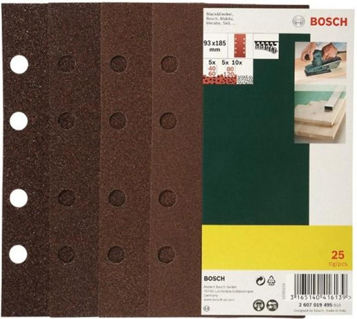 Bosch Zubehör Schleifblatt-Set für Schwingschleifer, 25-teilig, 8 Löcher, 93 x 185 mm, 40-120 (40, 60, 80, 120)