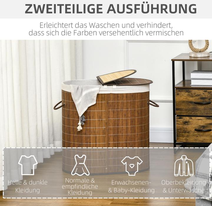 Produktbild Homcom Wäschekorb mit Flügeldeckel und 2 Fächern (50 l)
