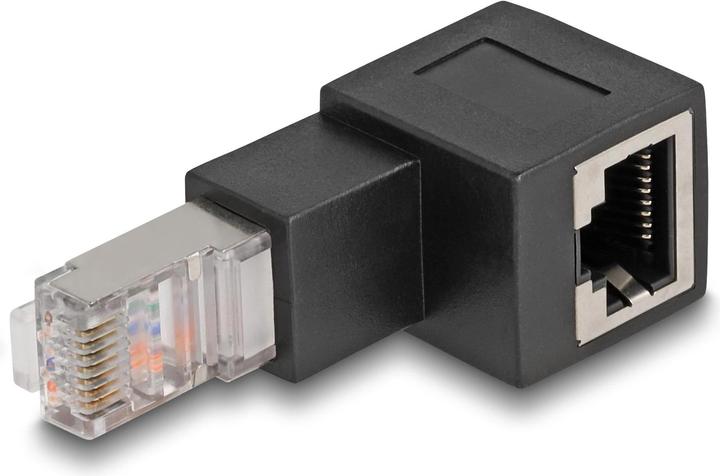 Image du produit Delock Adaptateur RJ45 mâle vers RJ45 femelle Cat.6A coudé à 90° vers le bas (UTP, CAT6a, 0.05 m)