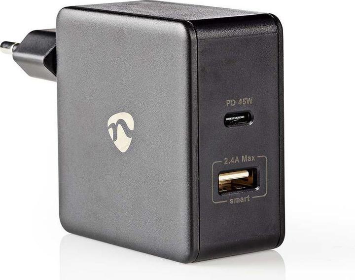 Actual product image Nedis Mains charger Fast charging function PD3.0 45W 1x 2.4 A / 1x 3.0 A Number of outputs: 2 USB-A/U (57 W)