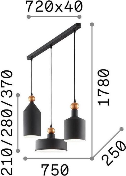 Produktbild Ideal lux TRIADE Pendelleuchte E27 3-fach ⌀150/150/250mm dimmbar Grau 194677 (E27)