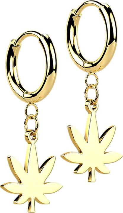 Immagine prodotto Star Piercing Orecchino placcato oro con ciondolo a forma di foglia di canapa (senza ottone, Acciaio chirurgico 316L)