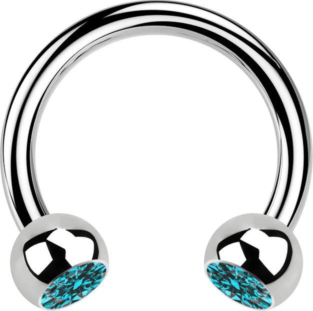 Actual product image Star Piercing Circular barbell silver with two aqua crystal balls (without brass, Surgical steel 316L)