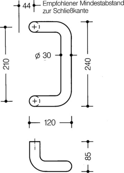 Produktbild Hewi Stossgriff 550.30BGKLT Polyamid Farb-Nr. 90m Befestigungsabstand 210 mm Länge 240 mm Breite 120 mm (Türknopf)