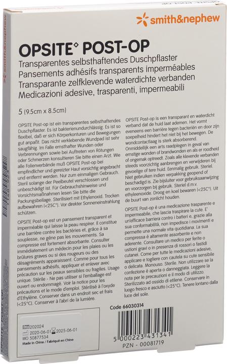 Actual product image Smith & nephew Wound plaster Opsite Post-op foil dressing 9.5x8.5cm sterile, 6 x 5 pieces (30 x)
