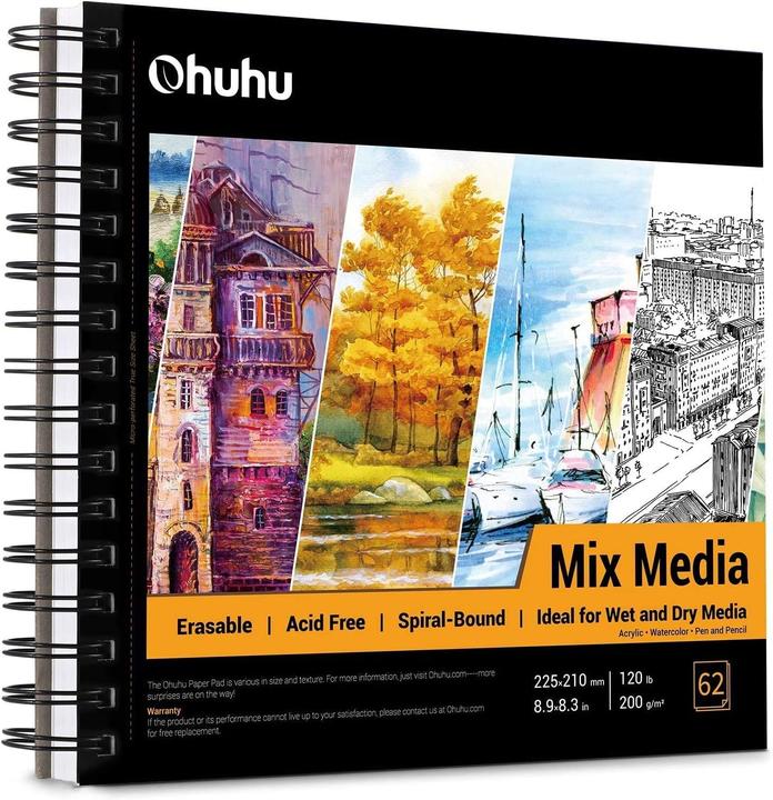 Actual product image Ohuhu Mix Media Kunst-Skizzenbuch, 62 Blatt, 22.5 x 21 cm (22.5 x 21 cm, Plain, Soft cover)