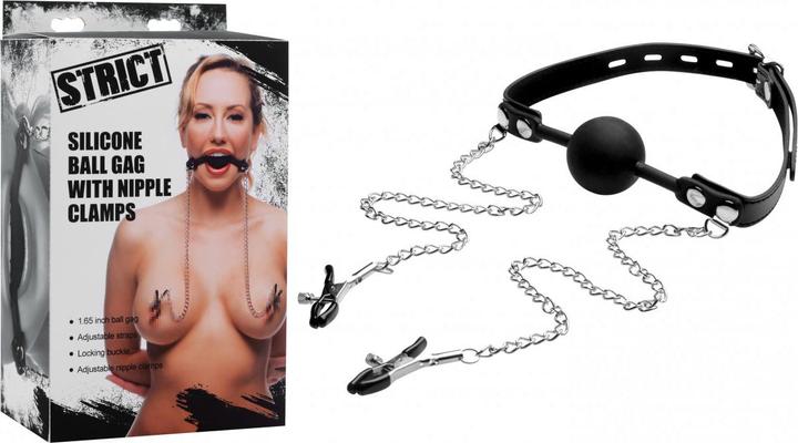 Immagine prodotto XR Brands Bavaglio a sfera in silicone con morsetti per capezzoli