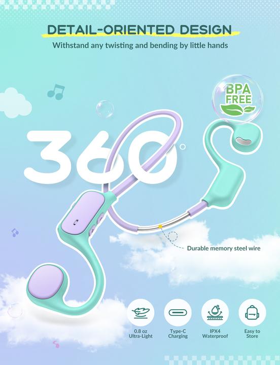 Actual product image Iclever Air Conduction Headphones BT C012589N2 74/85 dB, purple/green
