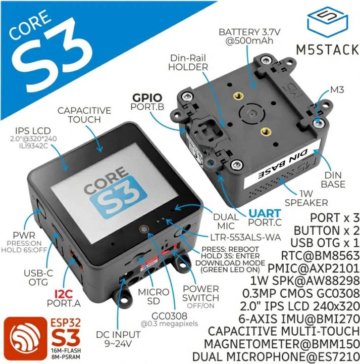 Immagine prodotto M5Stack Kit di sviluppo CoreS3 ESP32S3 loT