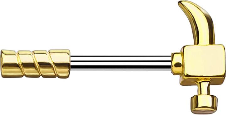 Star Piercing Barbell Stab Hammer vergoldet (Messing, Chirurgenstahl 316L)