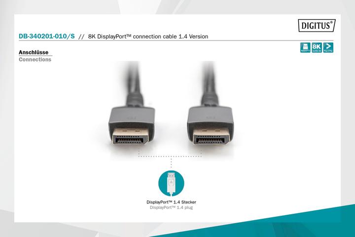Immagine prodotto Digitus Cavo di collegamento DisplayPort 8K versione 1.4 (1 m, DisplayPort)