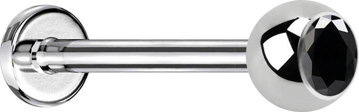 Produktbild Star Piercing Micro Labret silber mit Kugel und Kristall schwarz (ohne Messing, Chirurgenstahl 316L)