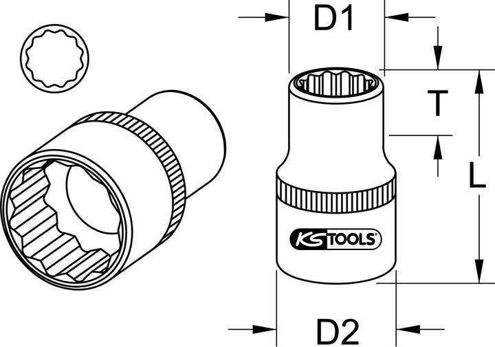 Produktbild KS Tools 3/4" 12-Kant-Stecknuss kurz (50 mm)