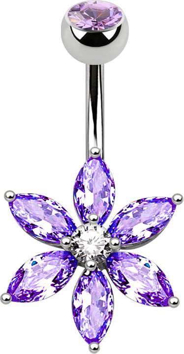 Actual product image Star Piercing Banana silver with crystal flower violet (Brass, Surgical steel 316L)
